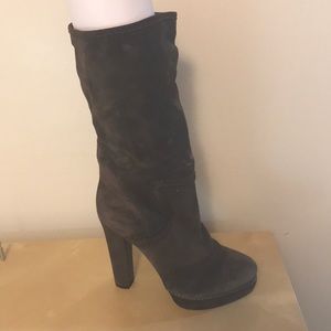 Prada Dark Brown Suede High Heel Boot